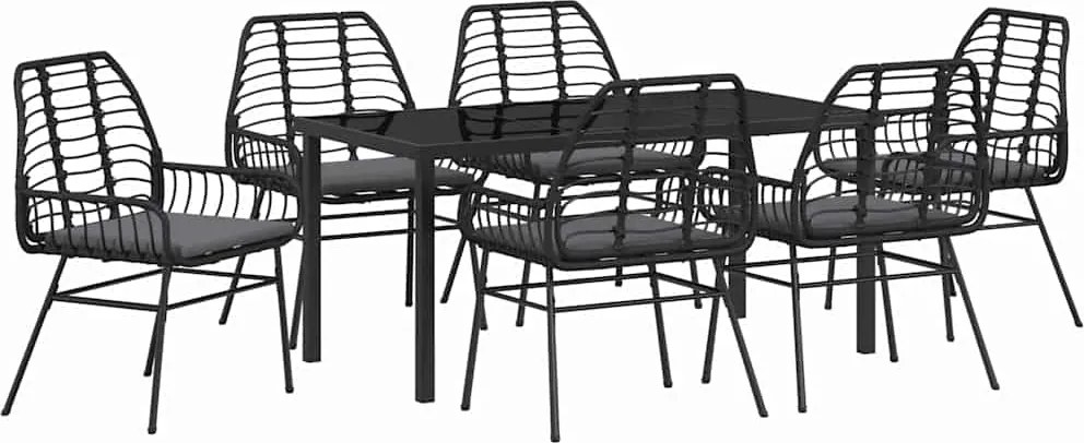 vidaXL Kert étkező szett 7 pcs Fekete polirattan