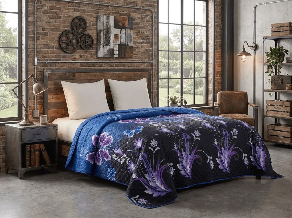 Ágytakaró VIOLET BUTTERFLY, sötétkék Méret: 170 x 210 cm