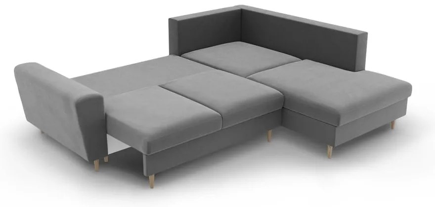 Világosszürke bársony kinyitható tárolóhelyes sarokkanapé (jobb oldali-L alakú) Kyoto – Cosmopolitan Design