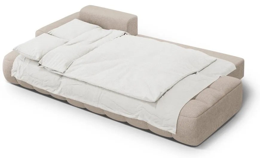 Világosbarna kinyitható-tárolóhelyes sarokkanapé (bal oldali-heverő résszel) Linz – Cosmopolitan Design