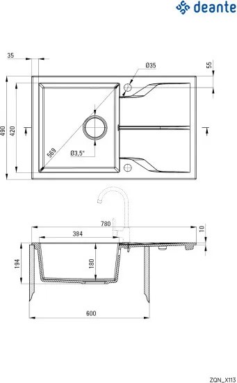 Andante gránit mosogató_metál grafit _1 medence+csepegtető