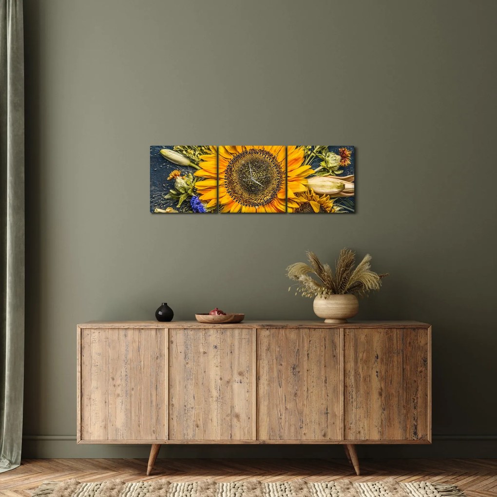 Kép - Őszi virágok (órával) (90x30 cm)