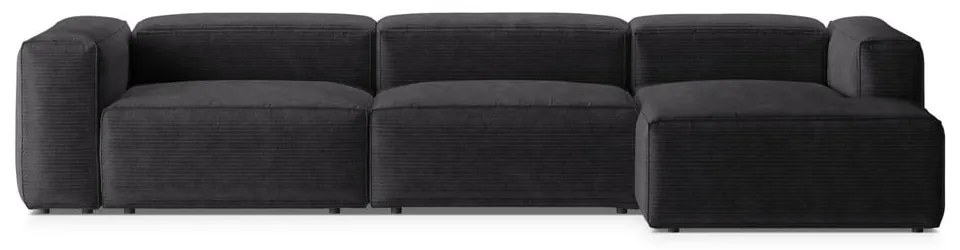 Sötétszürke kordbársony sarokkanapé (jobb oldali-heverő résszel) Bergamo – Cosmopolitan Design
