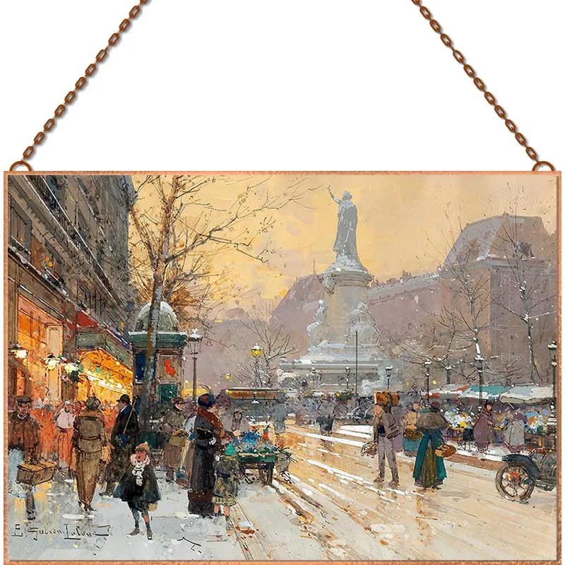 Eugène Galien-Laloue - Paris Place de la République in the rain üvegk