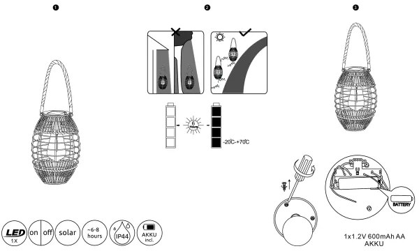 Globo 36669 - LED Napelemes lámpa SOLAR LED/2W/3V IP44