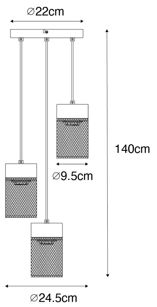 Ipari függőlámpa fekete 3-lámpás - Jim