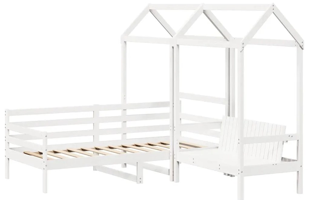 fehér tömör fenyőfa kanapéágy és pad tetővel 80 x 200 cm