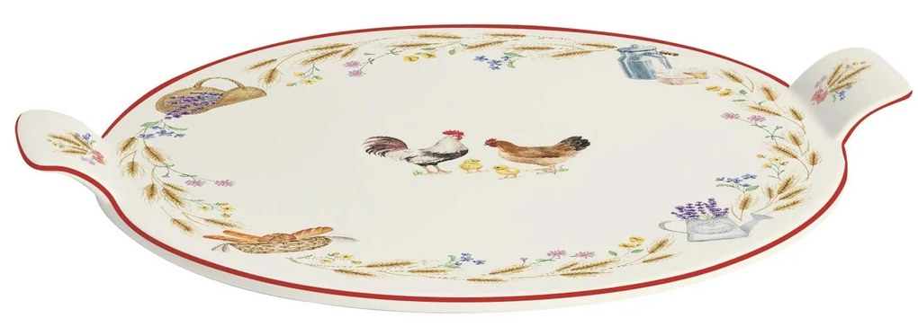 Sajtkínáló porcelán tálca 30 cm kakasos Country Life