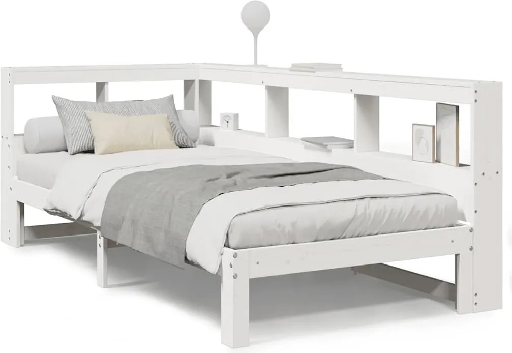 vidaXL fehér tömör fenyőfa könyvespolcos ágy matrac nélkül 90 x 200 cm
