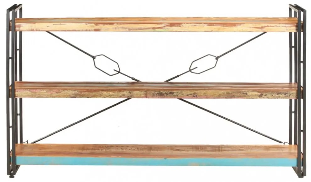 3 szintes tömör újrahasznosított fa könyvespolc 140x30x80 cm