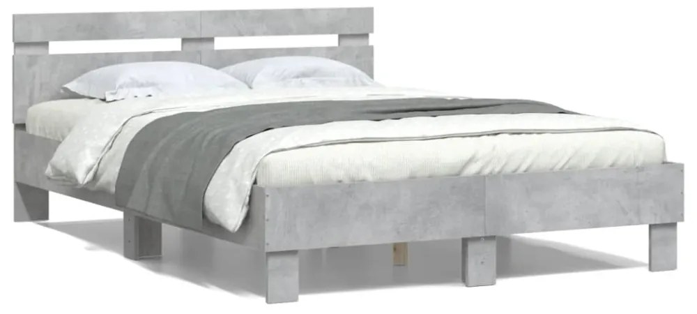 betonszürke szerelt fa ágykeret fejtámlával 135x190 cm