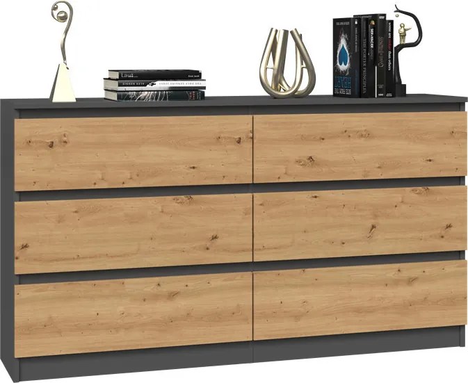 M6 140 2x3 fiókos szekrény, antracit-tölgy