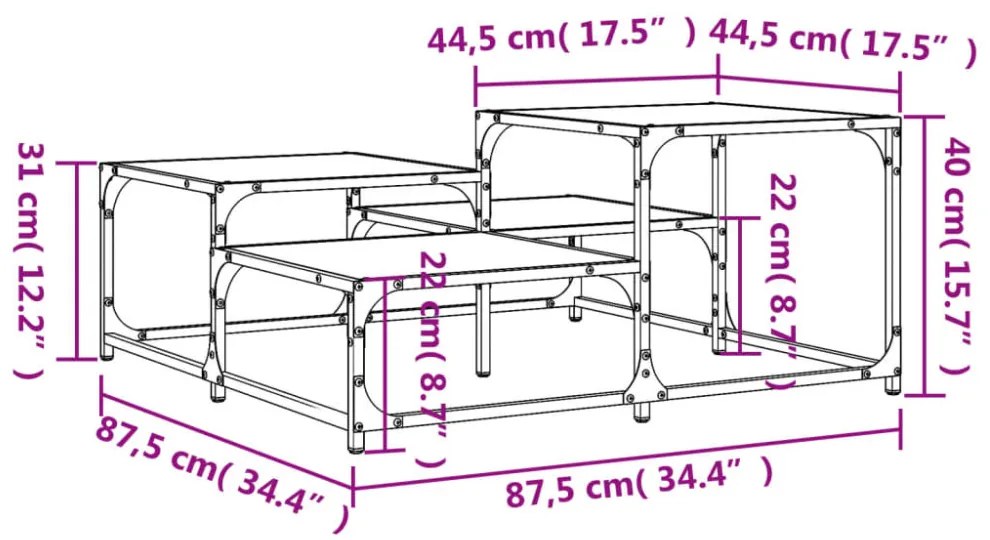fekete szerelt fa dohányzóasztal 87,5 x 87,5 x 40 cm