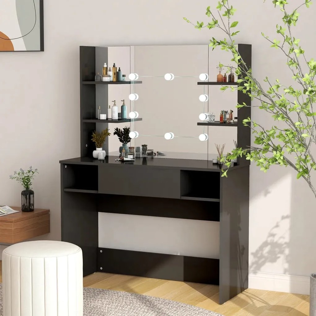 fekete LED-es MDF sminkasztal 100 x 40 x 135 cm