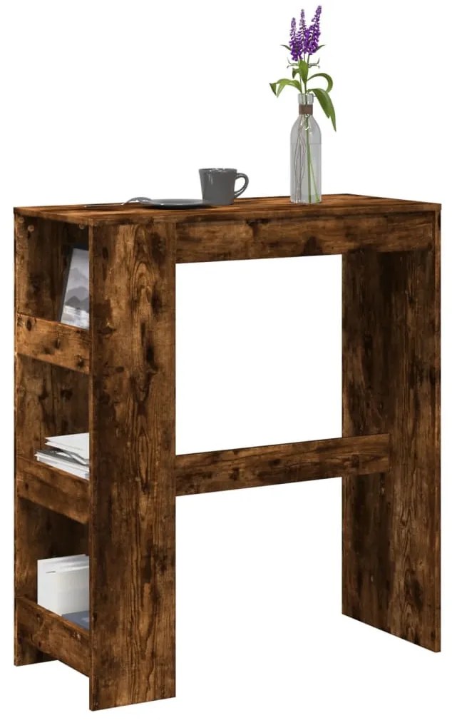 füstös tölgy szerelt fa bárasztal tárolókkal 90 x 40 x 103,5 cm