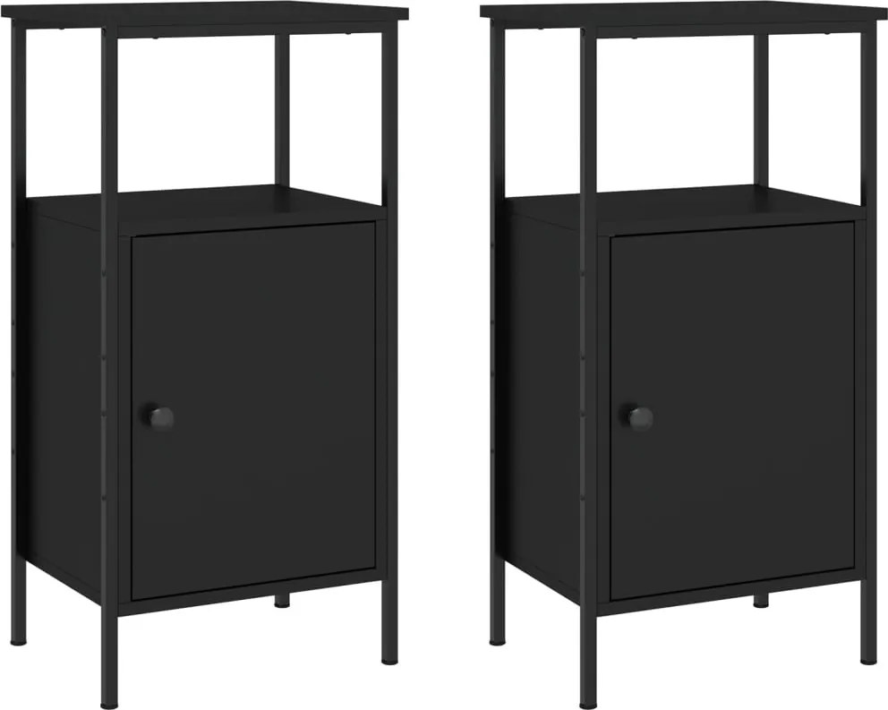 vidaXL 2 db fekete szerelt fa éjjeliszekrény 41 x 31 x 80 cm