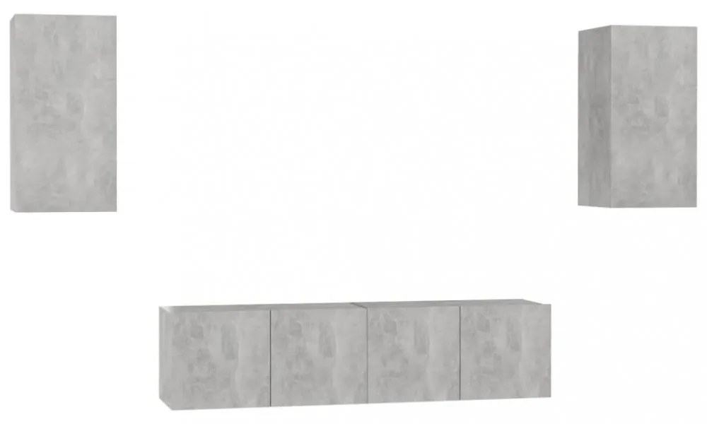 4 részes betonszürke szerelt fa TV-szekrényszett