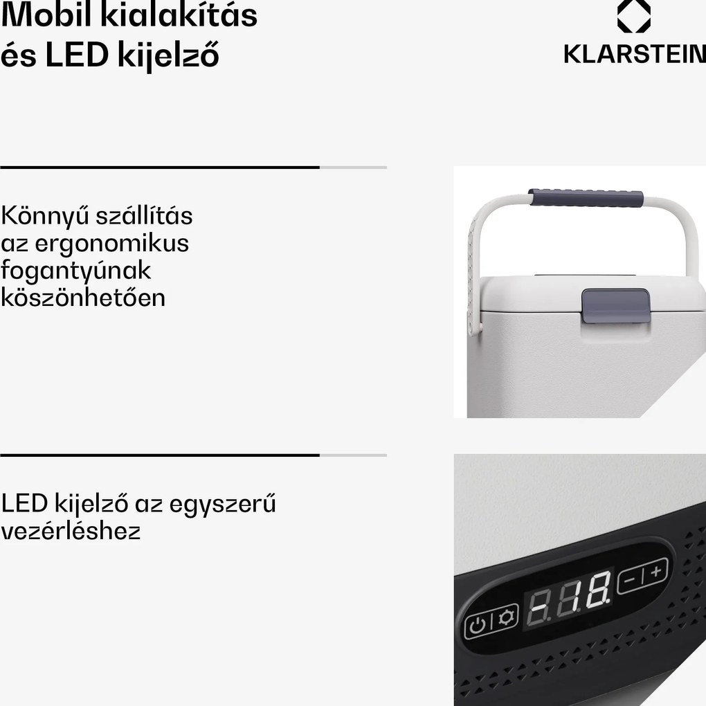 Klarstein SwiftFrost 12L hűtőtáska, 12V-24V/230V, -20 °C-ig, kompresszor, 2 teljesítményszint, LED kijelző