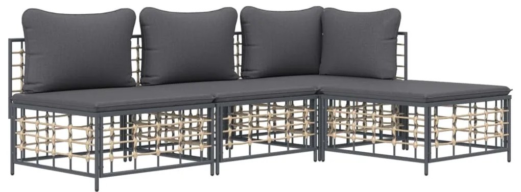 4 részes antracitszürke polyrattan kerti ülőgarnitúra párnákkal
