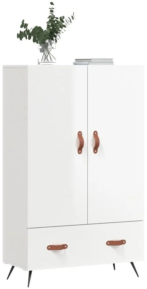 magasfényű fehér szerelt fa magasszekrény 69,5 x 31 x 115 cm