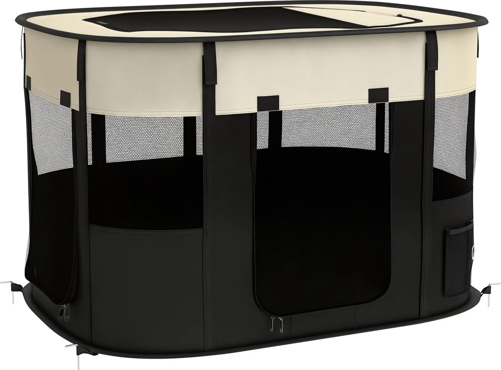 PawHut Oxford Szövet Kutyakennel, Kiskutya Játszókerítés, Kültéri Háziállat Elkerítés, Tároló Zsebekkel, Hajtható Kutya Játszókerítés, 94 x 74 x 60 cm