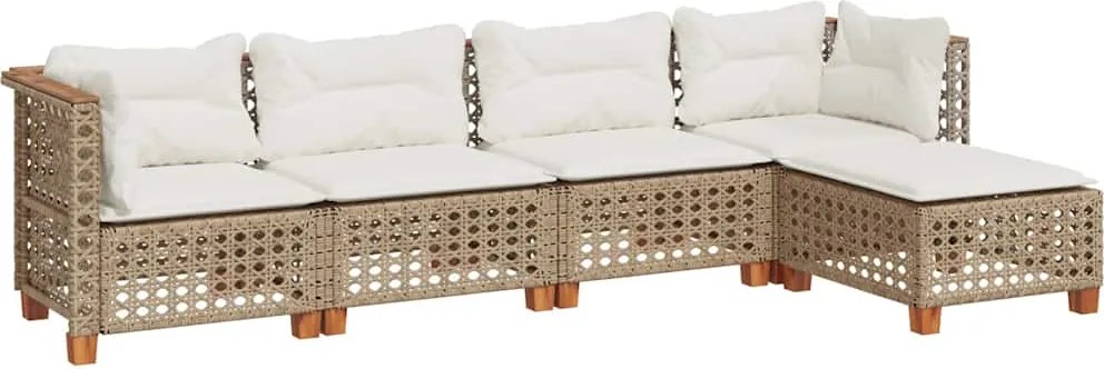 vidaXL 5 részes bézs polyrattan kerti ülőgarnitúra párnákkal