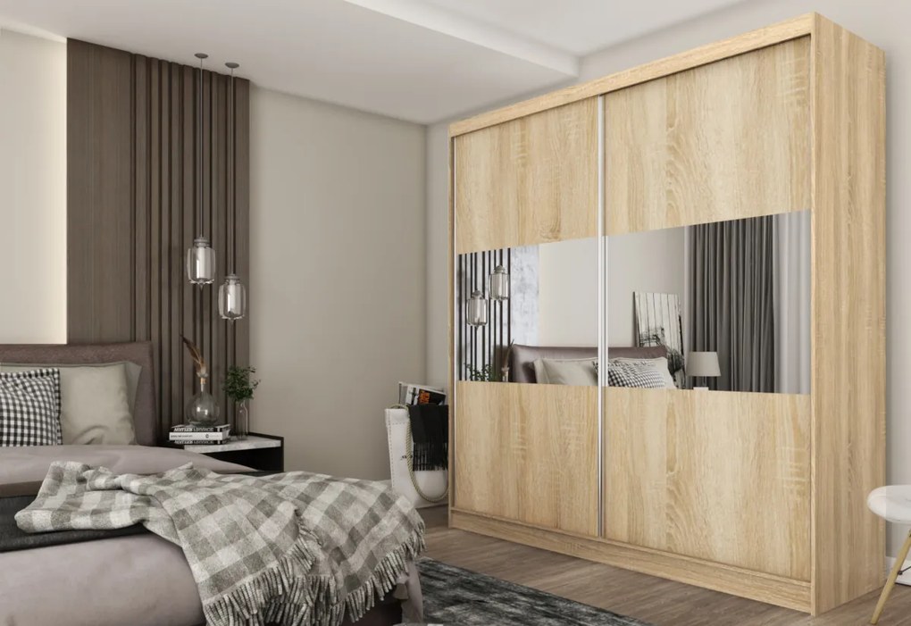 SARANO tolóajtós ruhaszekrény, 200x216x61, fehér