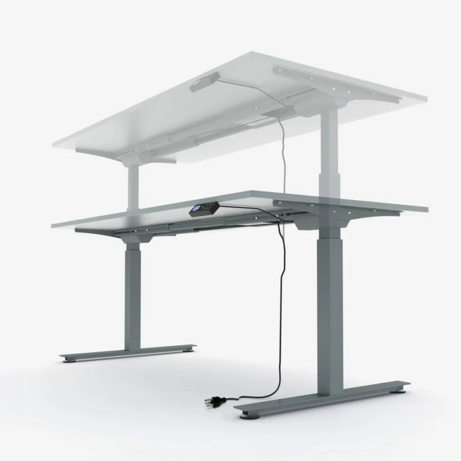 Ergomaster, elektromosan emelhető asztal fehér lábszerkezettel, 160 cm, tölgy asztallap