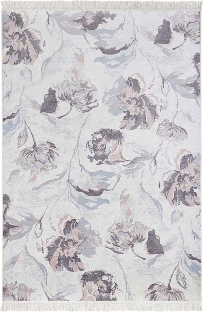 Szőnyeg 195x300cm nappaliba, krémszínű rózsa virág mintás