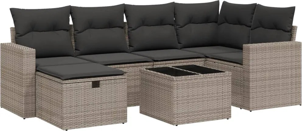 vidaXL 7 részes szürke polyrattan kerti ülőgarnitúra párnákkal