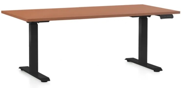 Állítható magasságú asztal OfficeTech D, 160 x 80 cm, fekete alap, cseresznye
