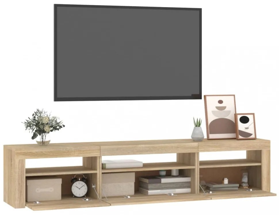 sonoma tölgy színű TV-szekrény LED-lámpákkal 195x35x40 cm