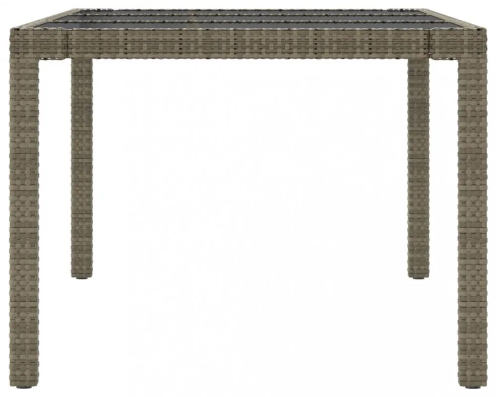 szürke polyrattan és edzett üveg kerti asztal 190 x 90 x 75 cm