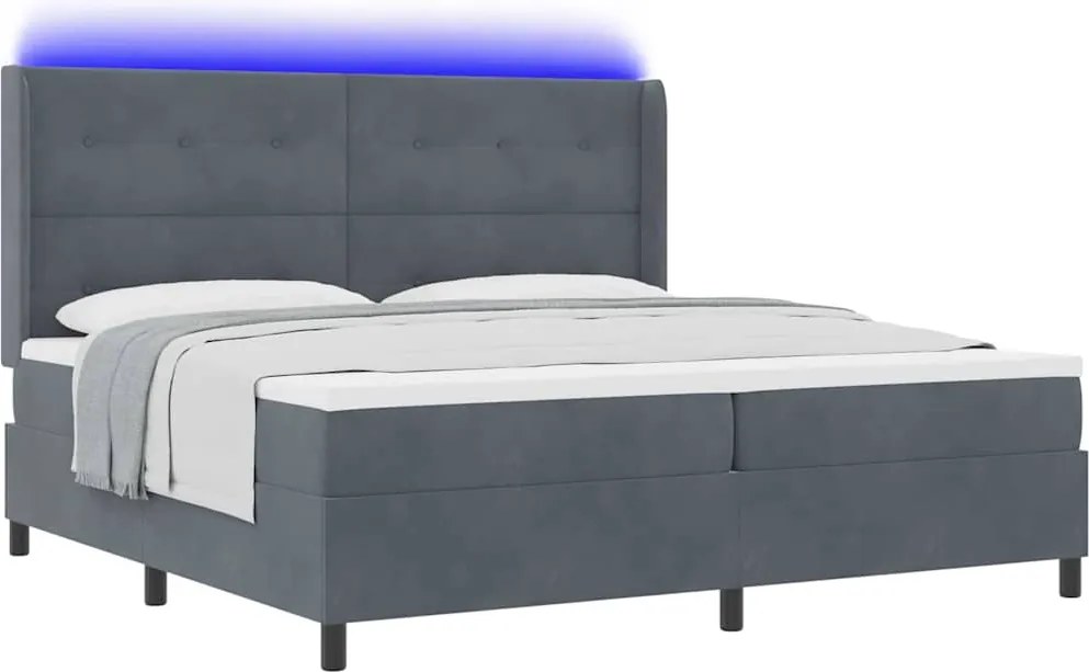 vidaXL Boxrugós ágy matracmal leddel Sötétszürke 200 x 200 cm Bársony