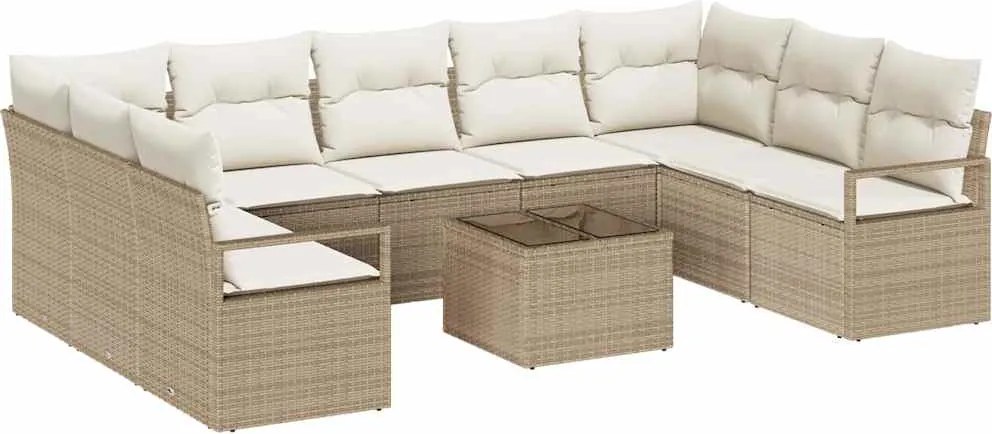 vidaXL Kerti Kanapé Szett párnával 10 pcs Beige és krém polirattan