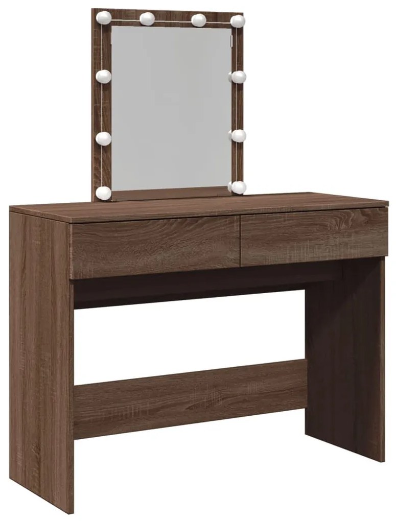barna tölgy színű fésülködőasztal LED-del 100 x 40 x 130 cm