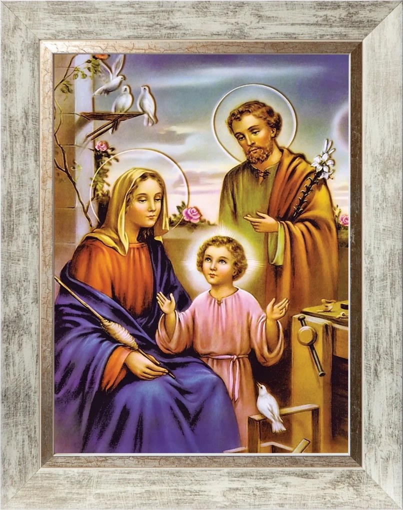 Szent Család Vallásos Kép Fehér Díszített Keretben 30X40