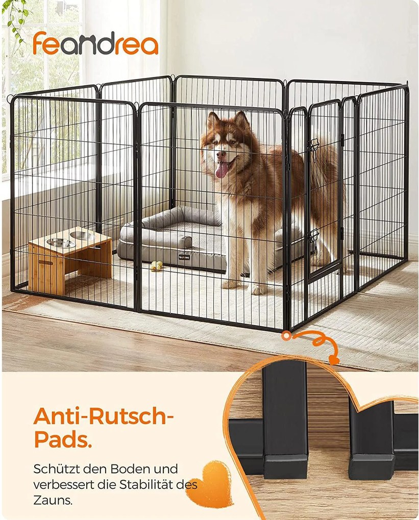 Kutya kennel, kutyakerítés, kifutó kutyáknak 8 részes, fekete 240x80x100cm