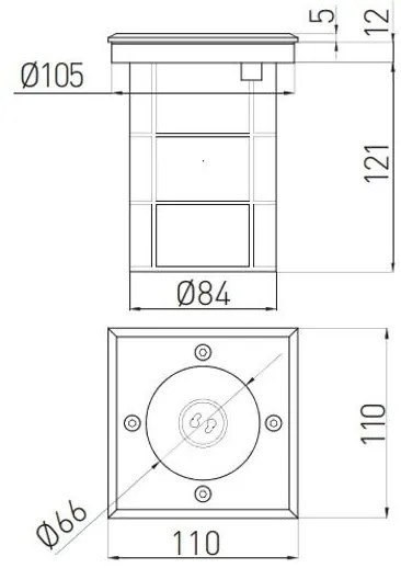 Lámpa Kerti lámpatest ALFA-K, négyzet, GU10 (max. 50W), IP67, AC220-240V, 50/60Hz, (13x11cm) inox