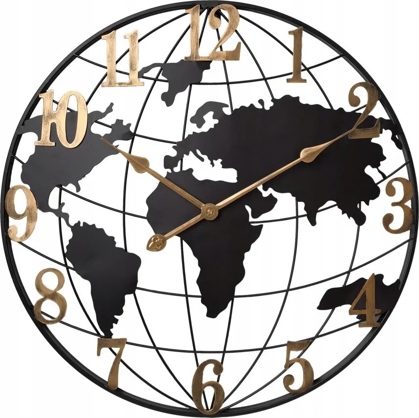 Nagy Fekete Fém Falióra Világtérkép Mpm E04.4531 60 cm