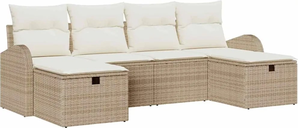vidaXL Kanapé Szett párnával tárolóval 6 pcs Beige és krém polirattan
