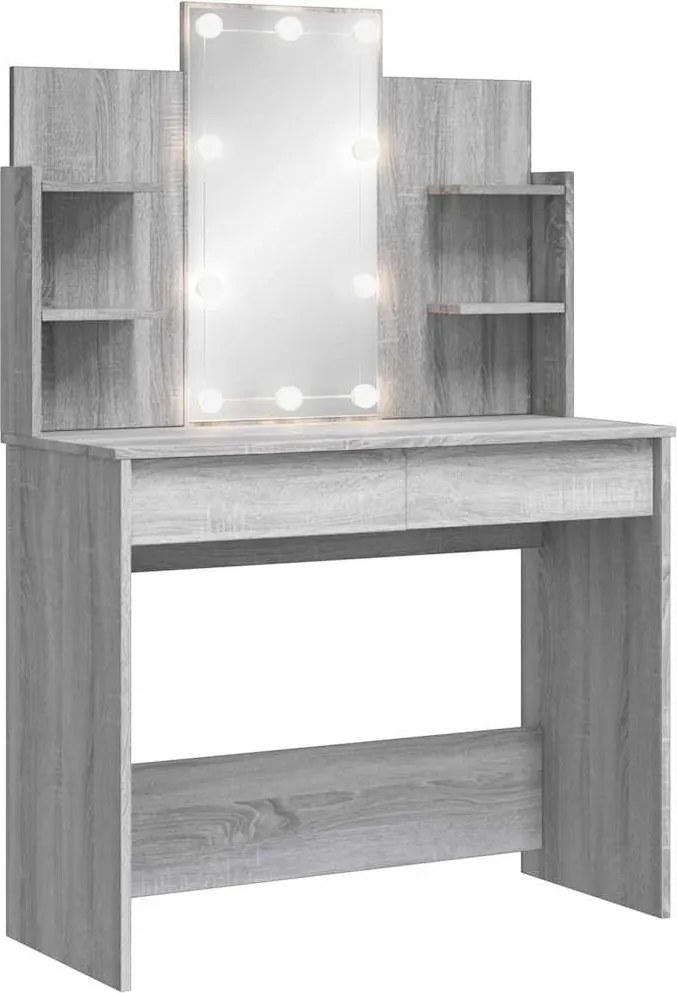 vidaXL szürke sonoma színű fésülködőasztal LED-del 96x40x142 cm