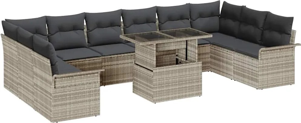 vidaXL Kerti Kanapé Szett párnával 11 pcs Világosszürke Poli rattan