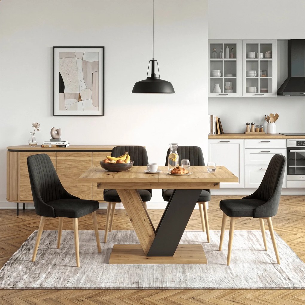 Kihúzható étkezőasztal 120–160 cm méretben, artisan tölgy/fekete színben CLARK