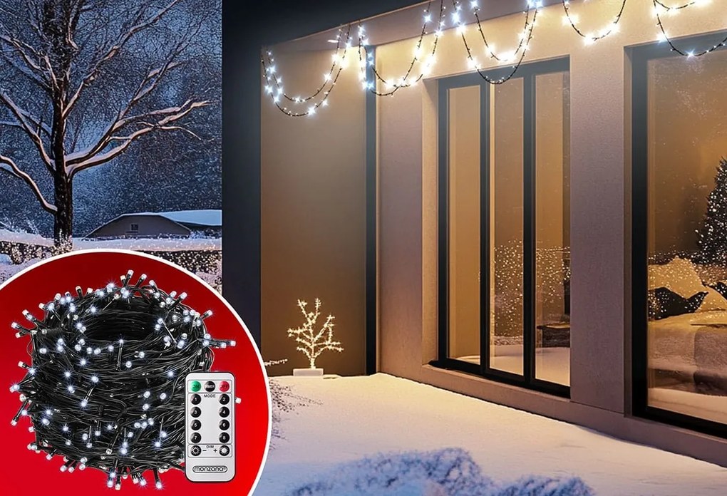 SIMPLE karácsonyi fényfüzér, 40m, hideg fehér Monzana