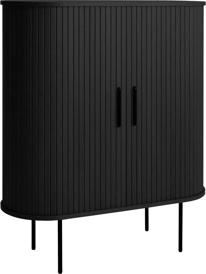 Fekete bortartó szekrény tolóajtóval, tölgyfa dekorral 100x118x40 cm Nola – Unique Furniture