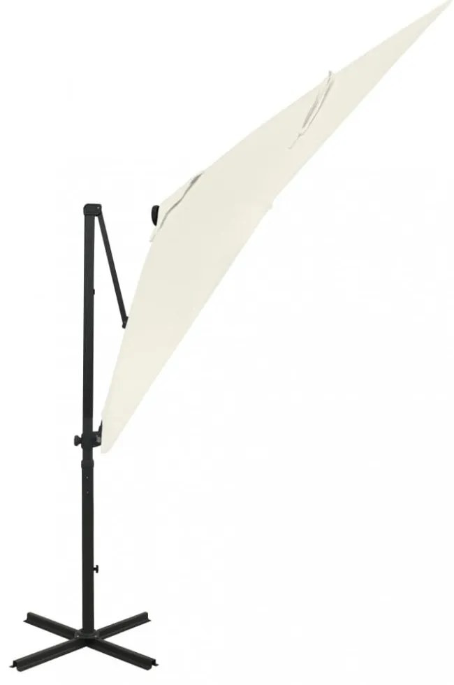 homokszínű konzolos napernyő rúddal és LED-fényekkel 250 cm