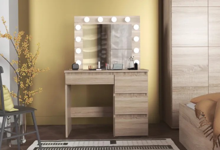 Öltöző asztal LED tükörrel Cleopatra Sonoma Brown