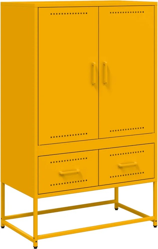 vidaXL mustársárga acél tálalószekrény 68x39x111,5 cm