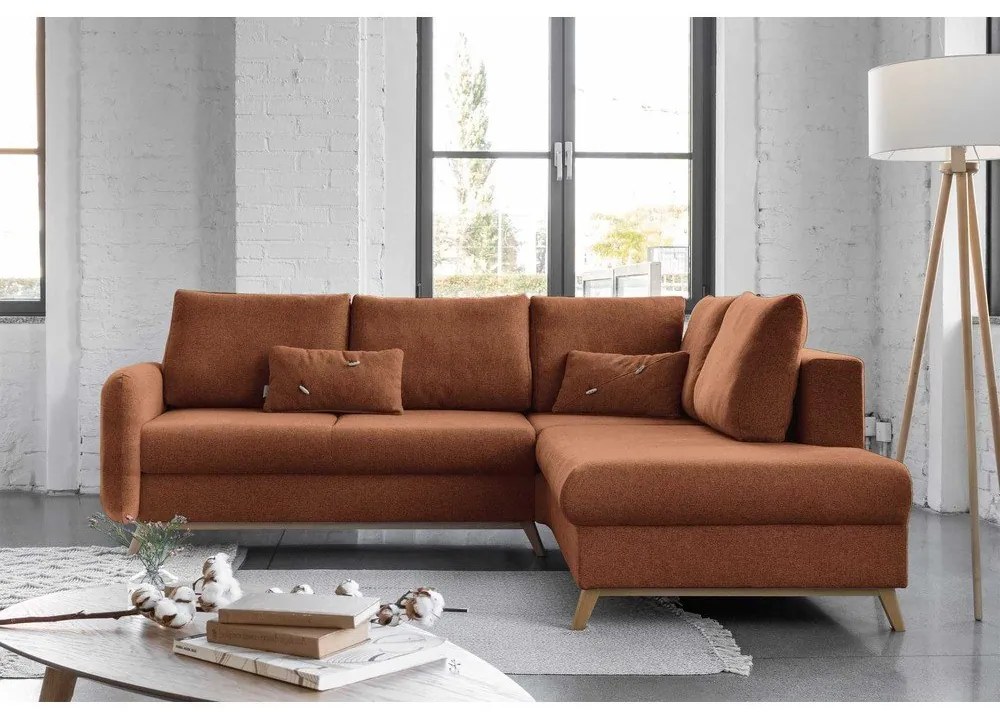 Scandic Lagom L narancssárga kinyitható kanapé, jobb oldalas - Miuform